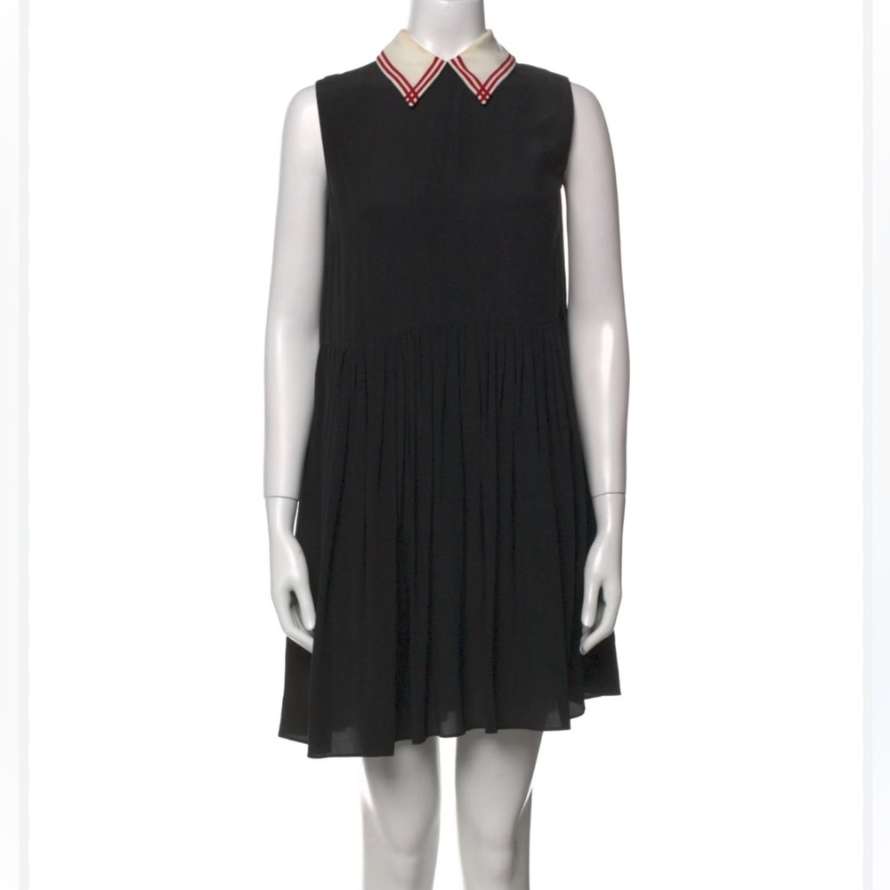 MIU MIU 2017 Black Silk Tent Dress Red Cream Sailor Nautical‎ Collar 42 US 6